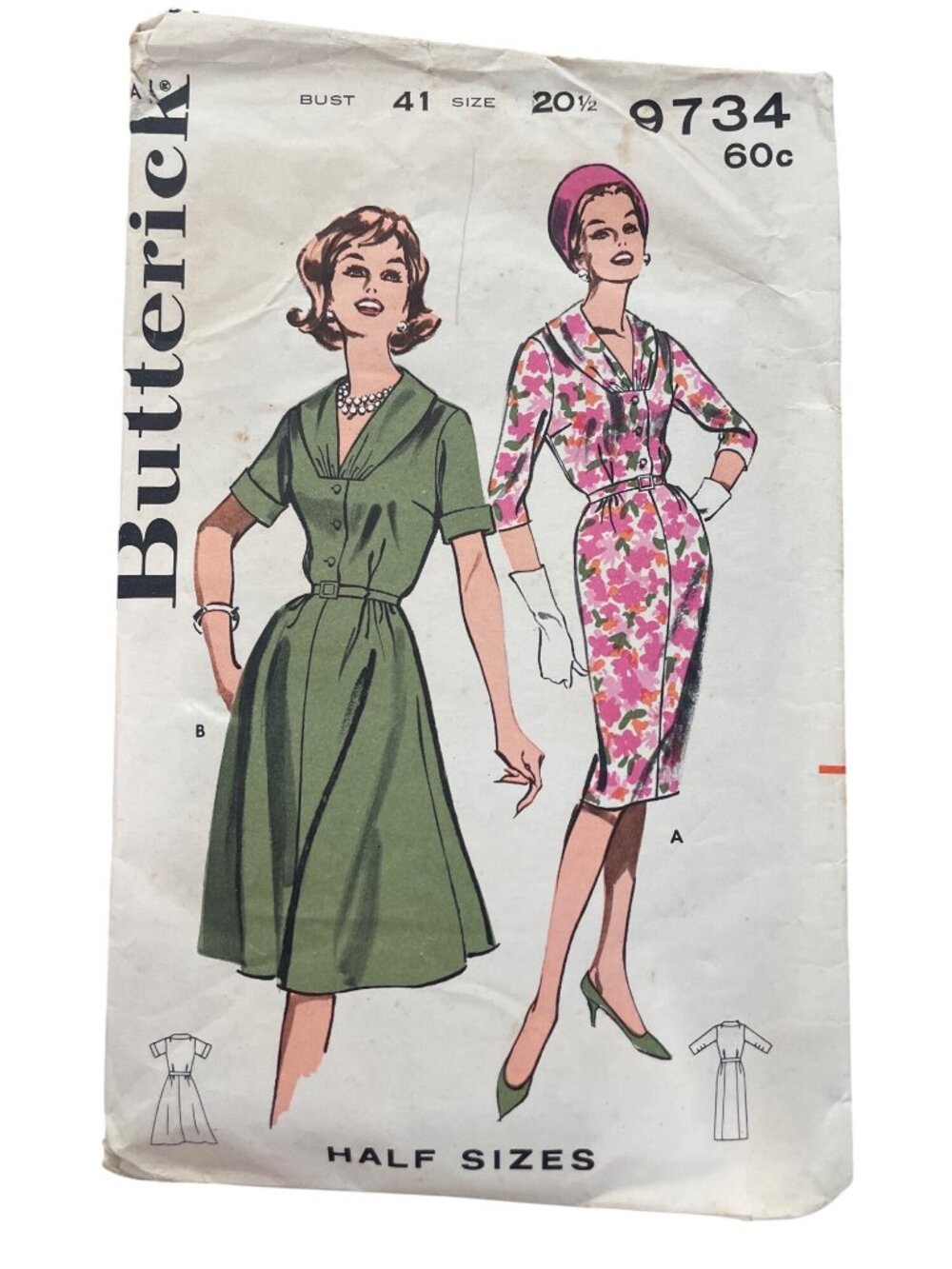 Vintage Butterick 9734 Sewing Pattern Size 20.5 Dress In Half Sizes Bust 41 CUT
